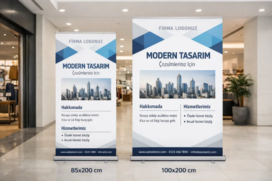 Roll up banner ölçüleri: 85x200 ve 100x200 nasıl seçilir?